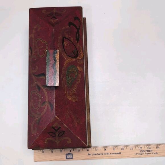 Pier 1 Imports Decorative Wooden Box w/ Lid Red Gold Hand-Painted Mantel Dresser - Picture 15 of 16